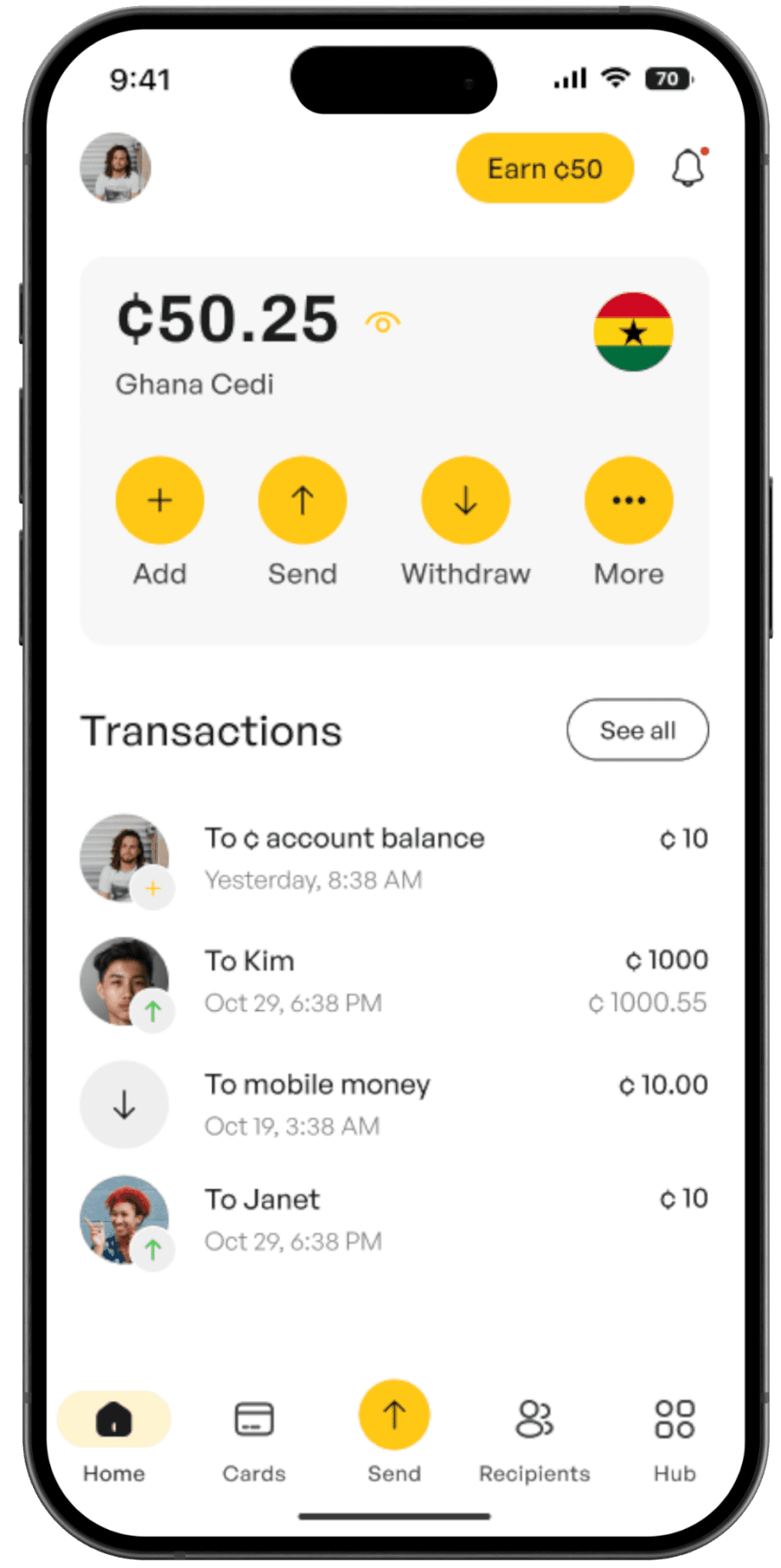 Lock and unlock your card instantly for added security.